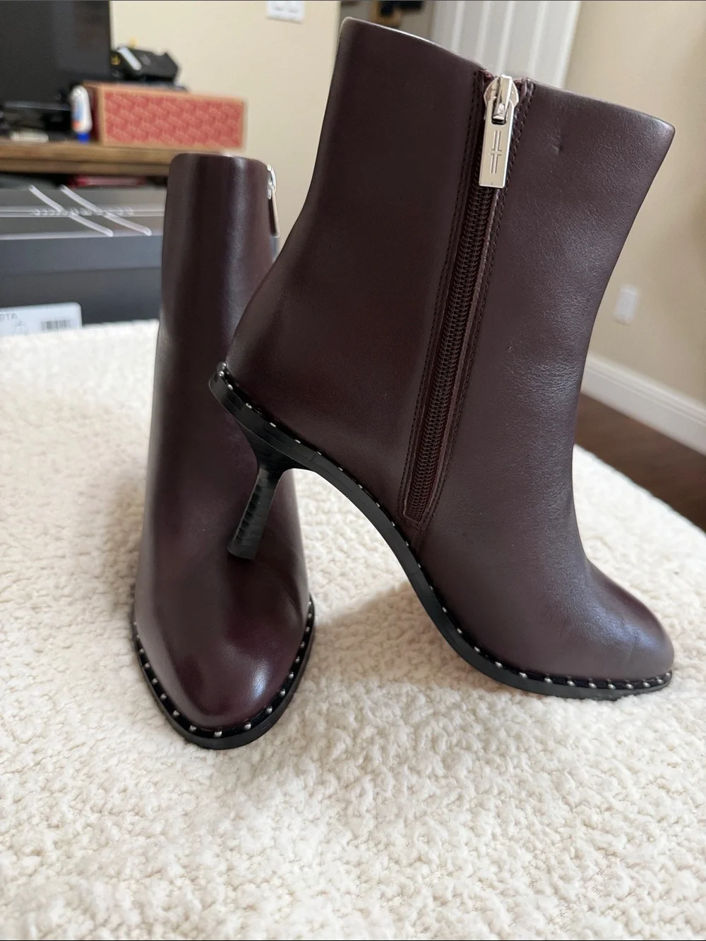 Liverpool Burgundy Leather Ankle Boots with Studded Sole